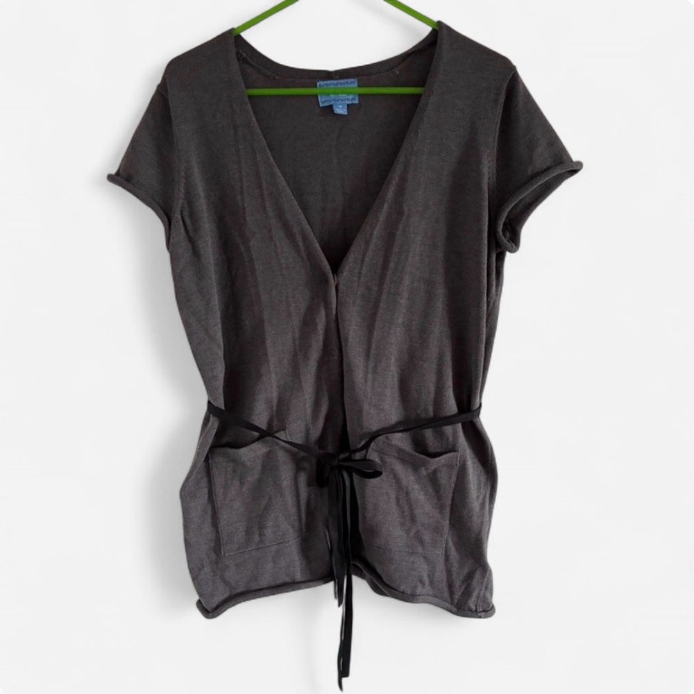 Simply Vera Vera Wang Charcoal Gray V-neck Short-Sleeve Tunic Vest with Ribon